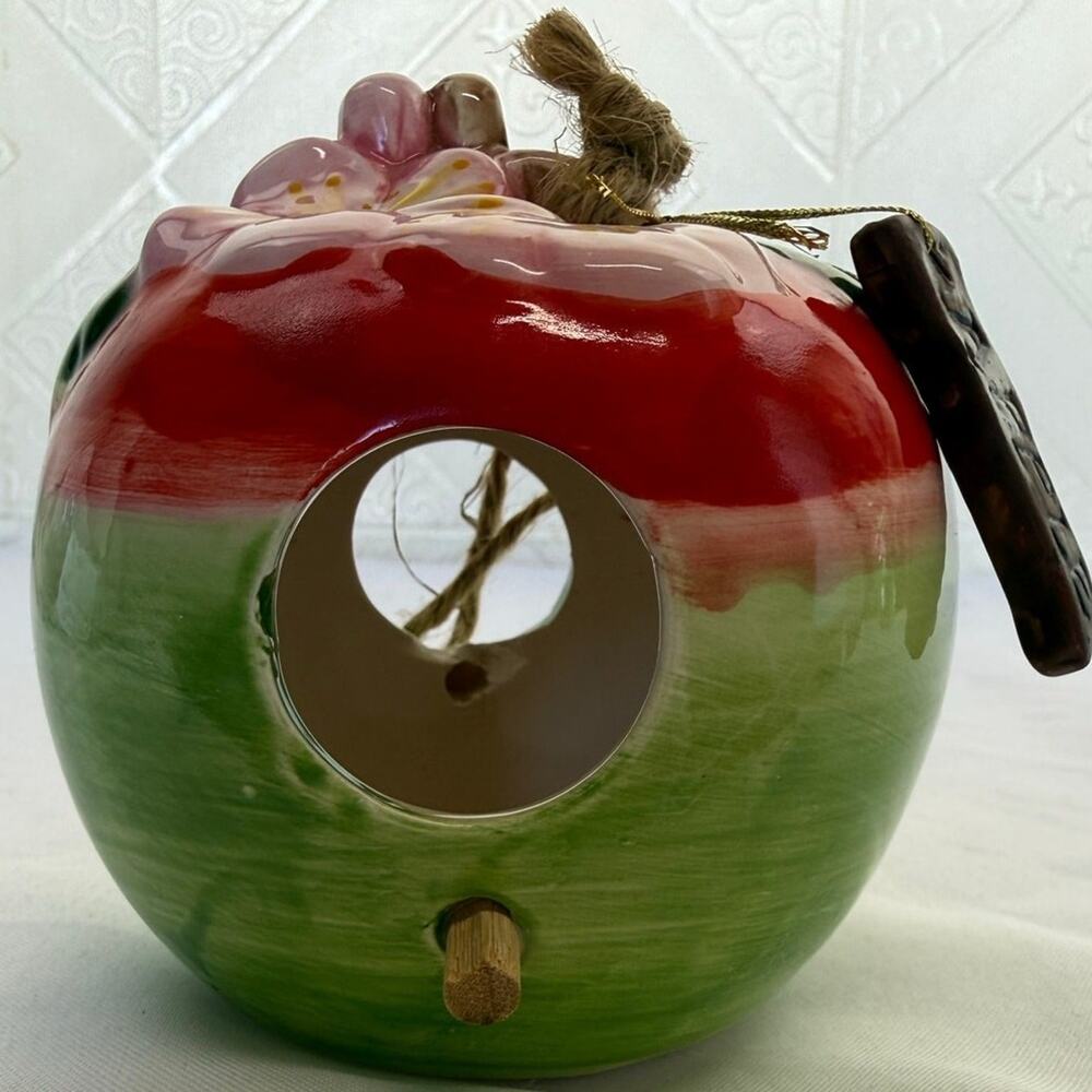 SKU3204 Vintage 1970s Handmade Apple Bird Feeder Folk Art Hanging Decor